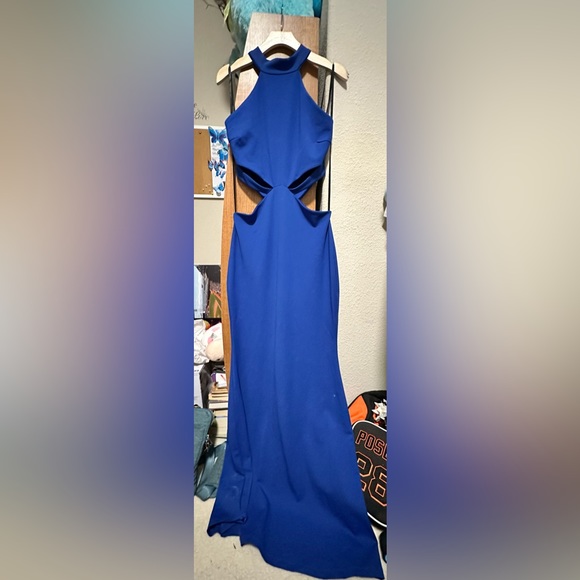 Windsor Women’s Large Blue Full Length Halter Neck Cutout Gown - Picture 1 of 5
